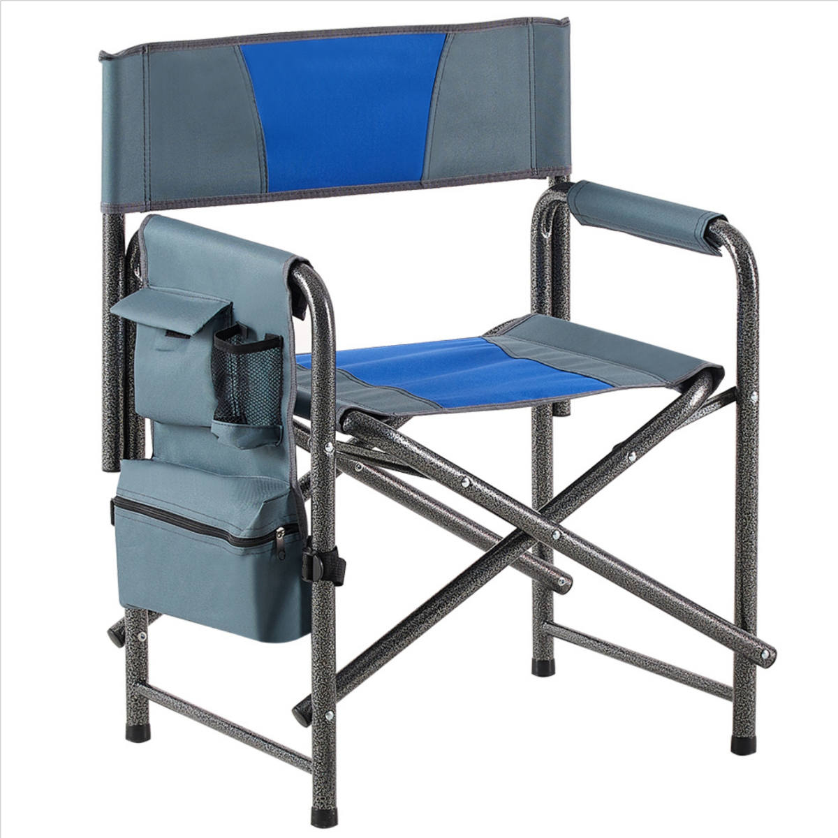 Oversized Padded Folding Camping Chair with Storage Pockets, Blue/Grey