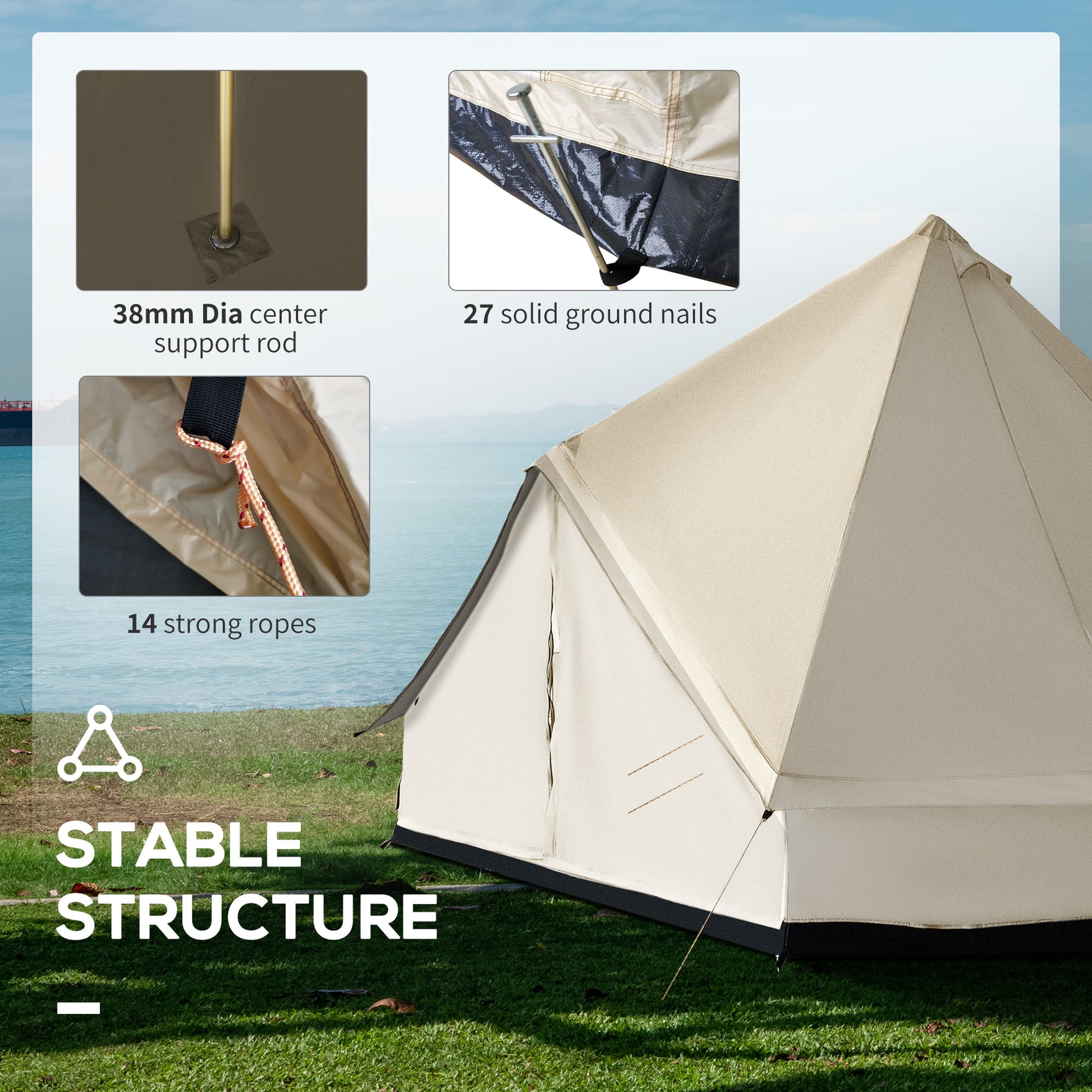 Side view of 10-Person Glamping Yurt Tent, high-pitched roof, waterproof for outdoor, Campingood
