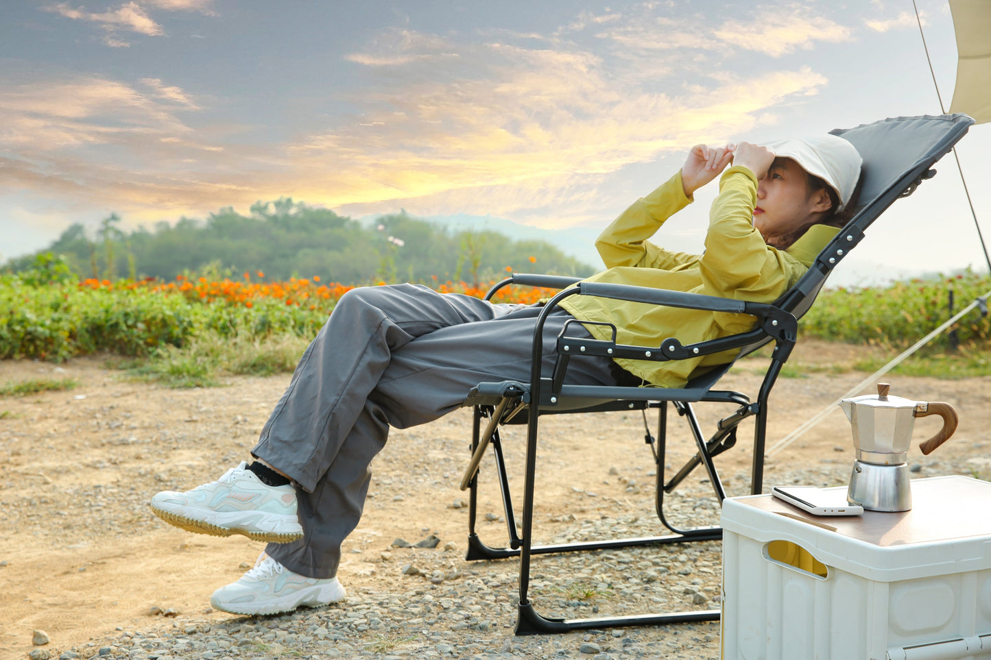 Directors Chair Grey with Side Table for camping and outdoor | campingood.com