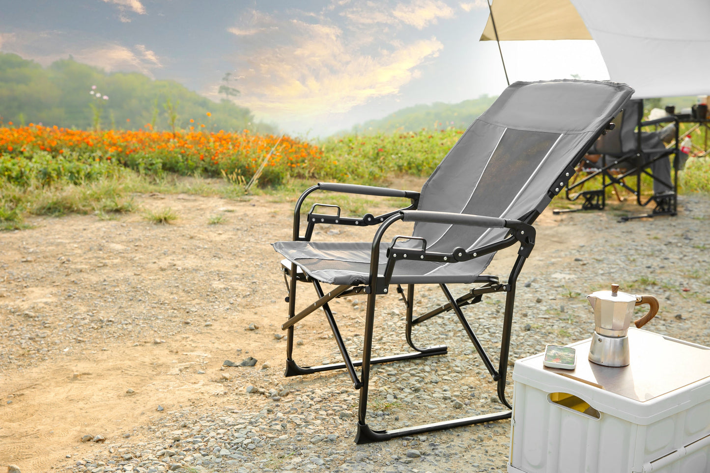 Directors Chair Grey with Side Table for camping and outdoor | campingood.com