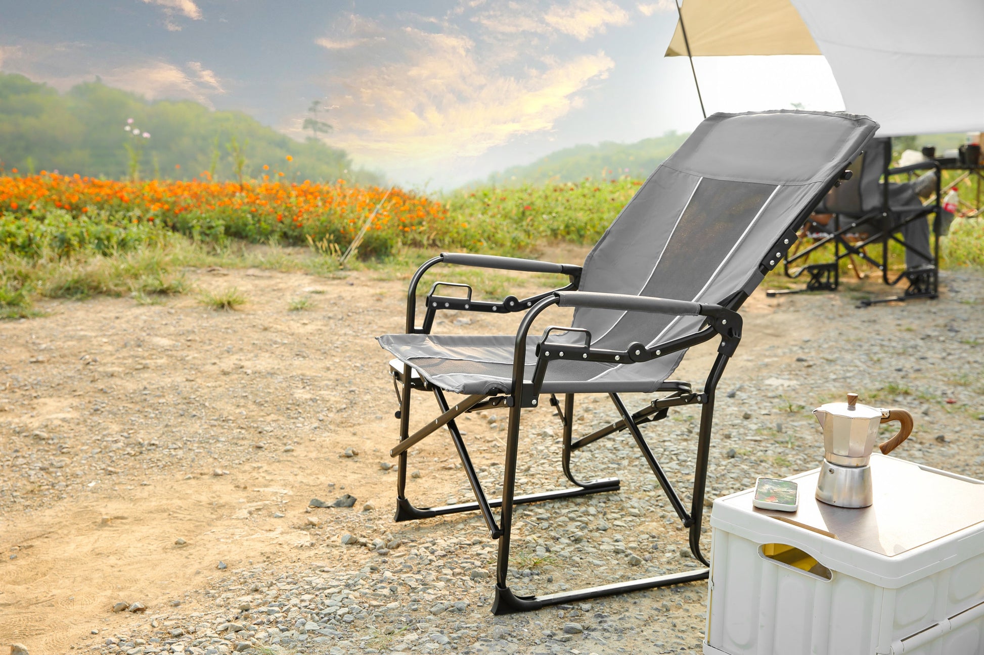 Directors Chair Grey with Side Table for camping and outdoor | campingood.com