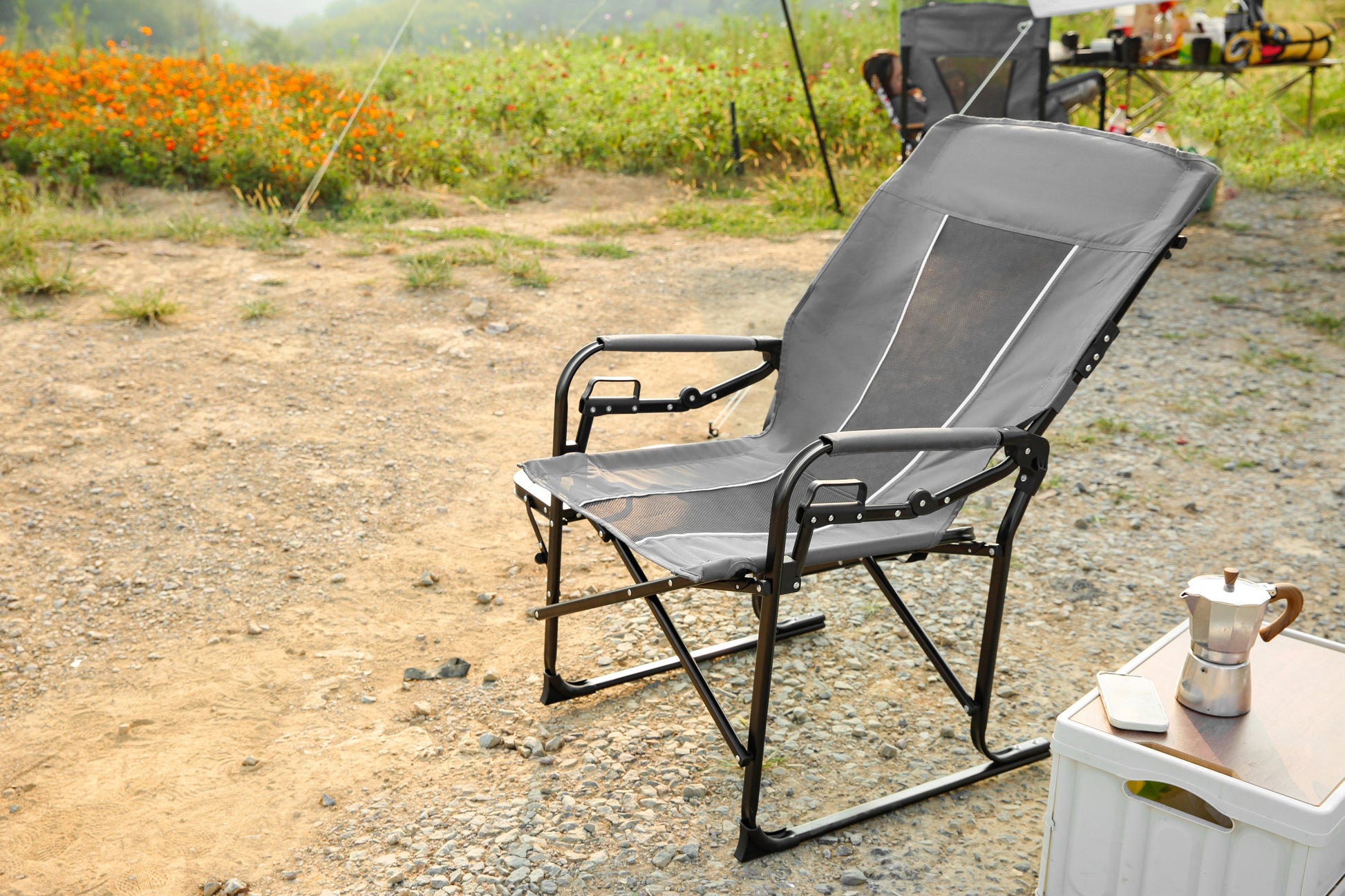 Directors Chair Grey with Side Table for camping and outdoor | campingood.com