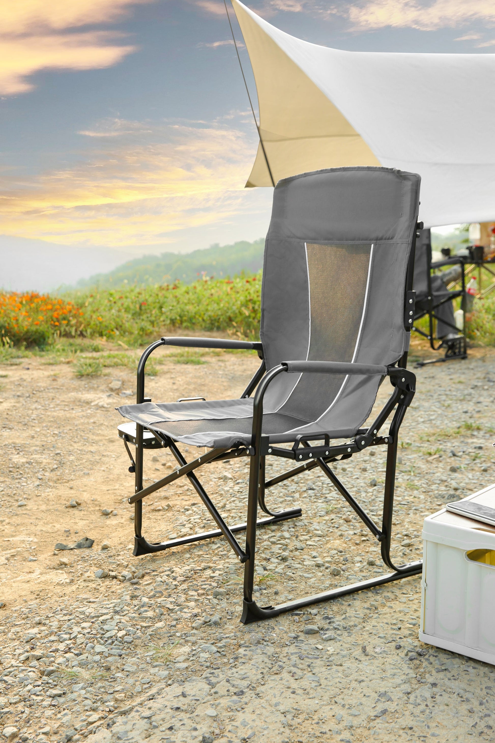 Directors Chair Grey with Side Table for camping and outdoor | campingood.com