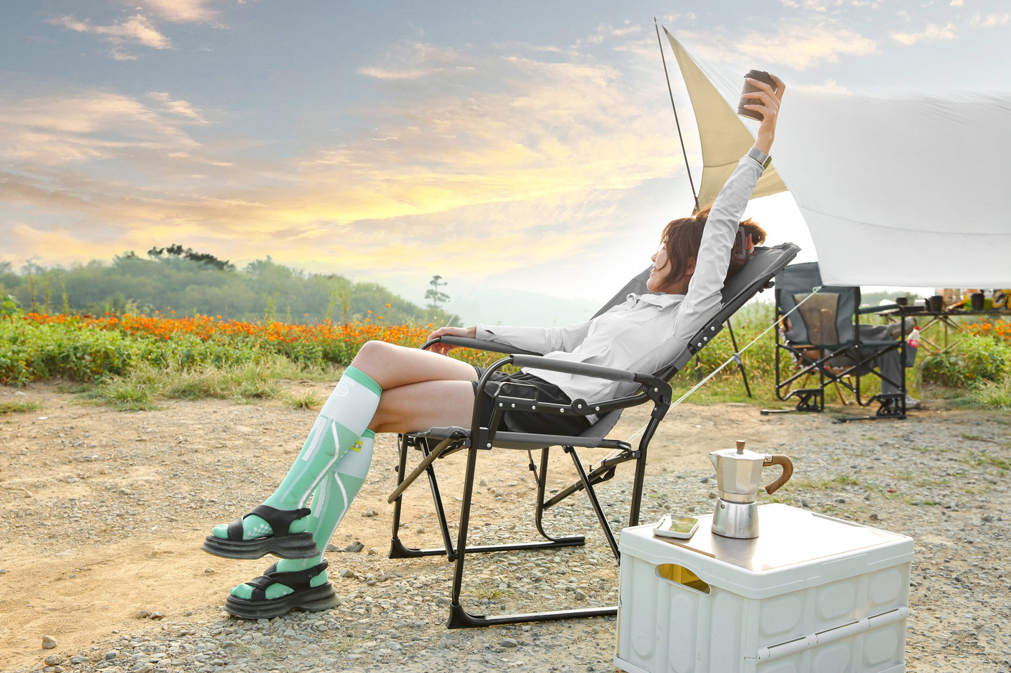 Directors Chair Grey with Side Table for camping and outdoor | campingood.com