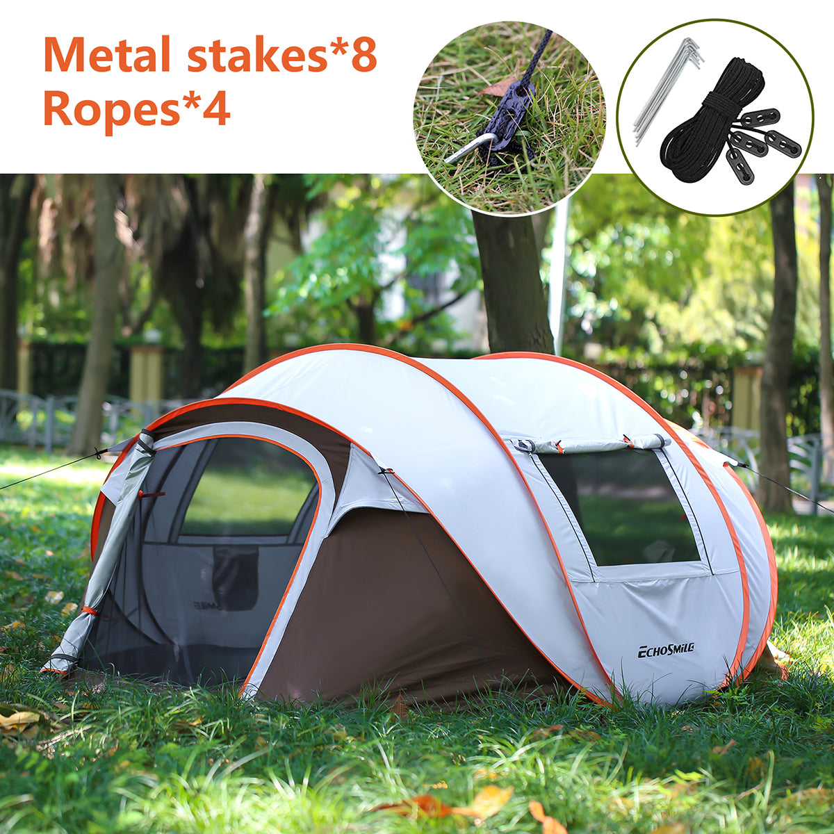 Side view of 4-6 Person Instant Pop Up Tent, windproof structure, easy setup for outdoor, Campingood