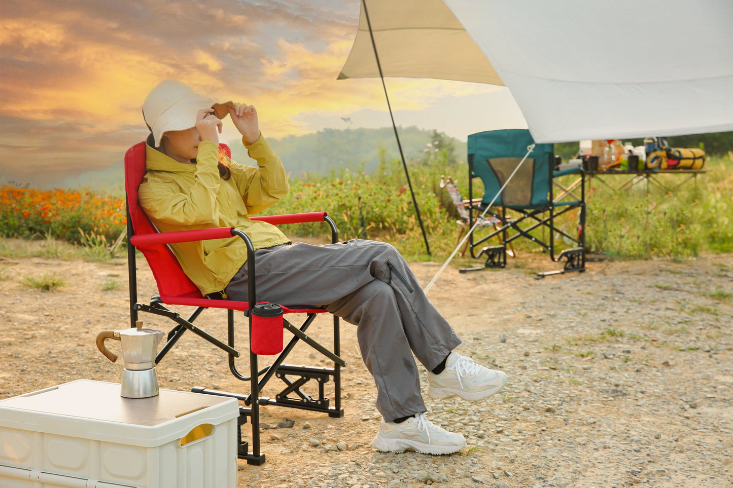 Freestyle Rocker Chair Red with Drink Holder for camping and outdoor | campingood.com