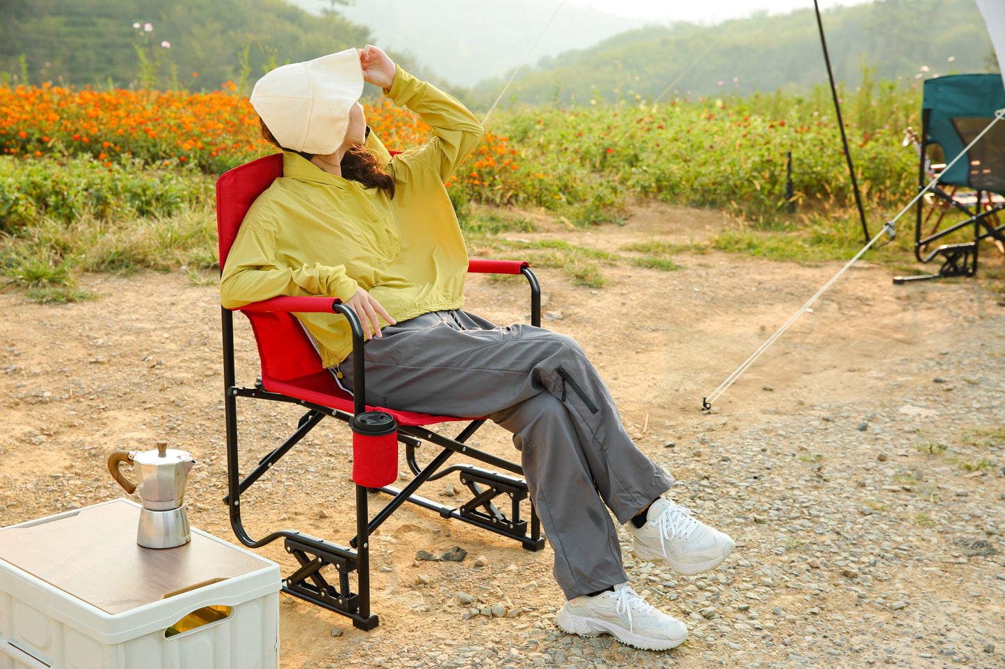 Freestyle Rocker Chair Red with Drink Holder for camping and outdoor | campingood.com