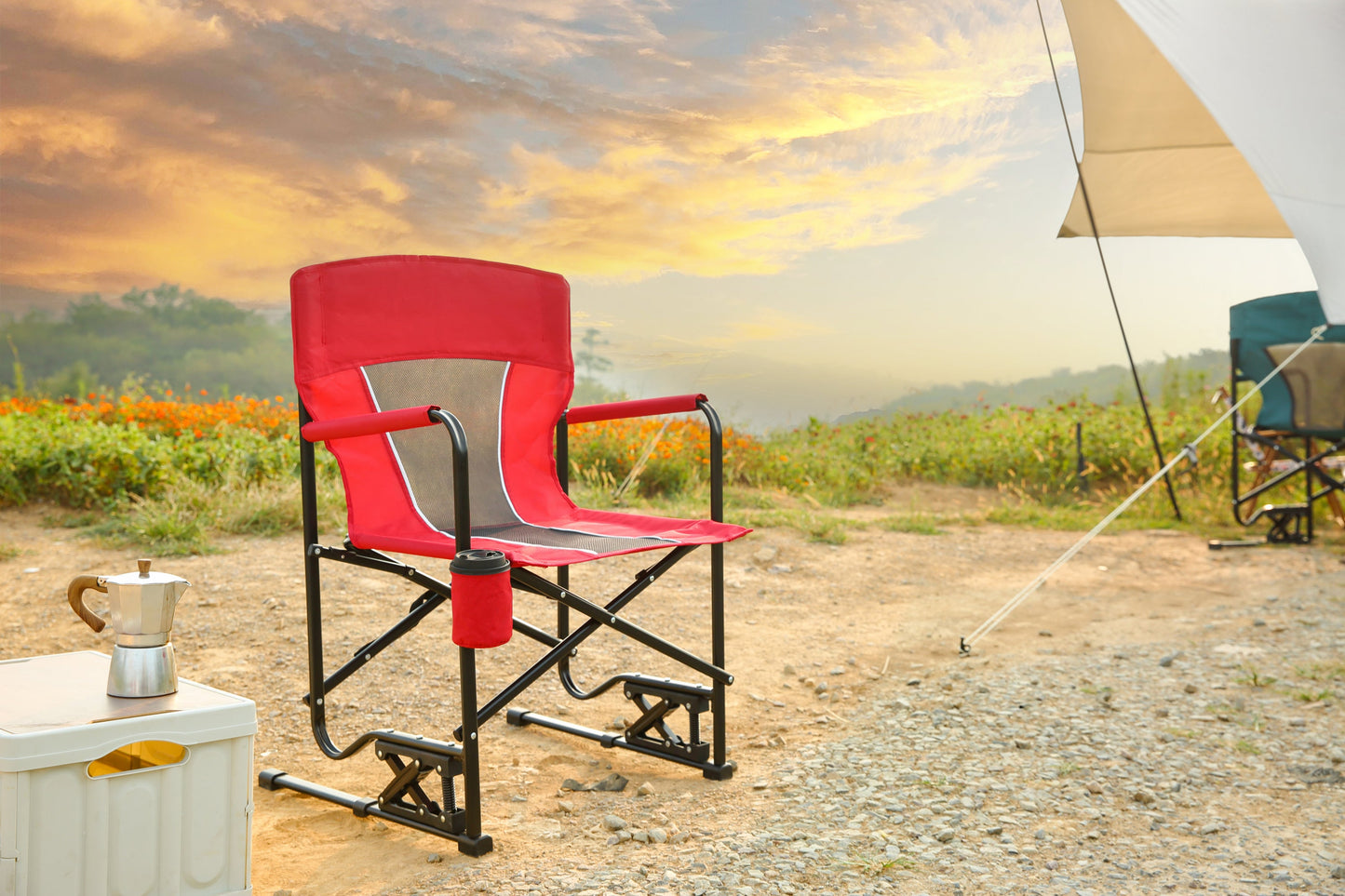 Freestyle Rocker Chair Red with Drink Holder for camping and outdoor | campingood.com
