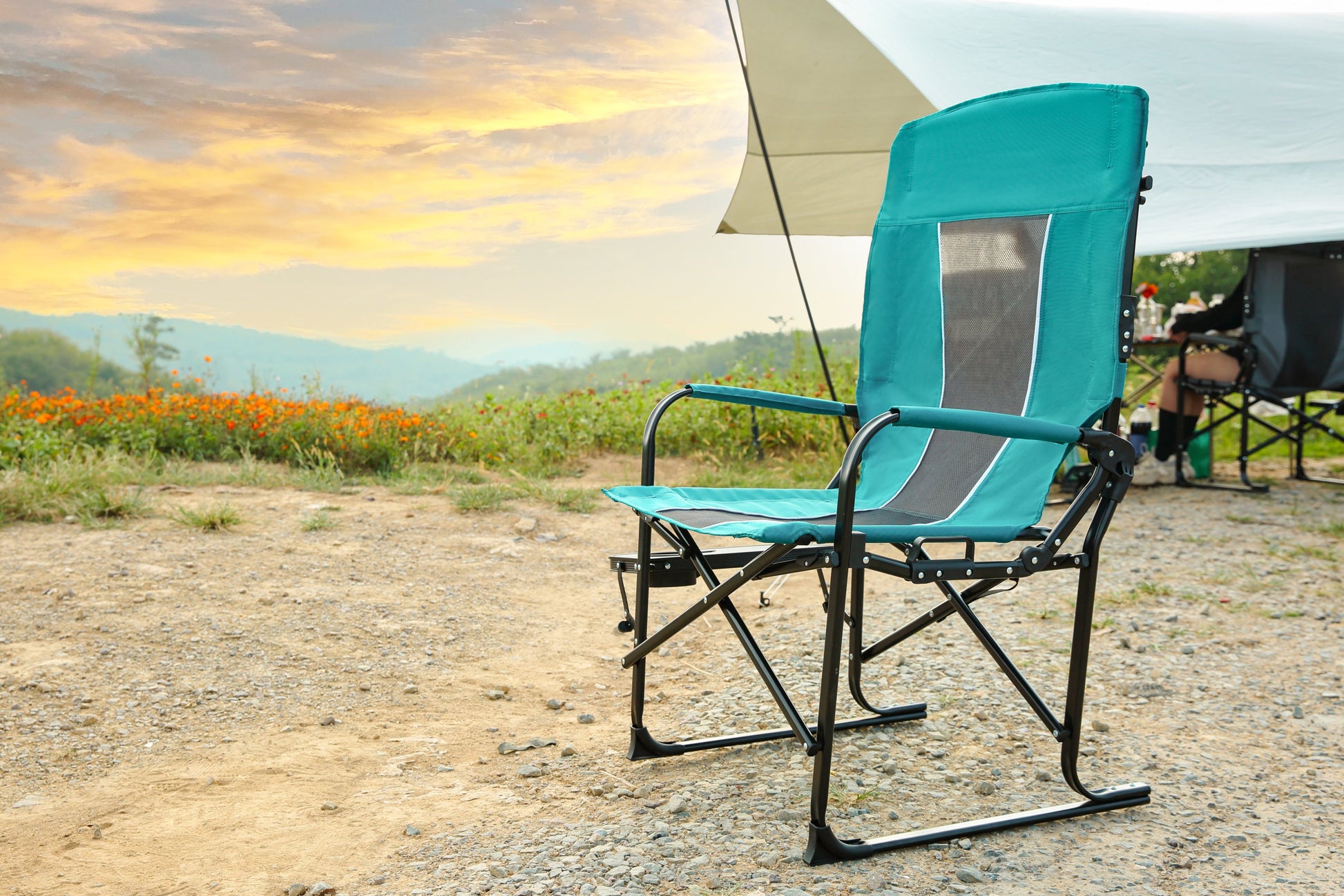 Heavy Duty Director's Camping Chair with Side Table & Cup Holder | Blue for camping and outdoor | campingood.com