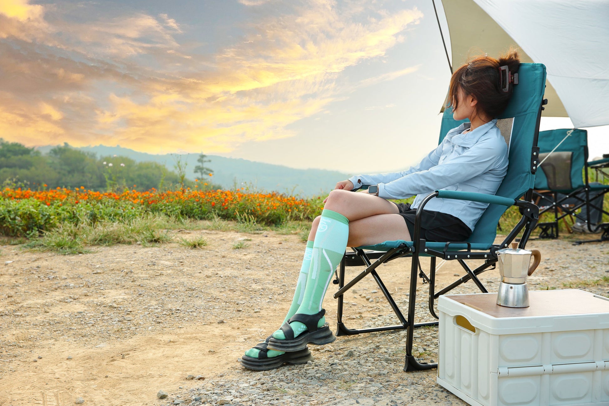 Heavy Duty Director's Camping Chair with Side Table & Cup Holder | Blue for camping and outdoor | campingood.com