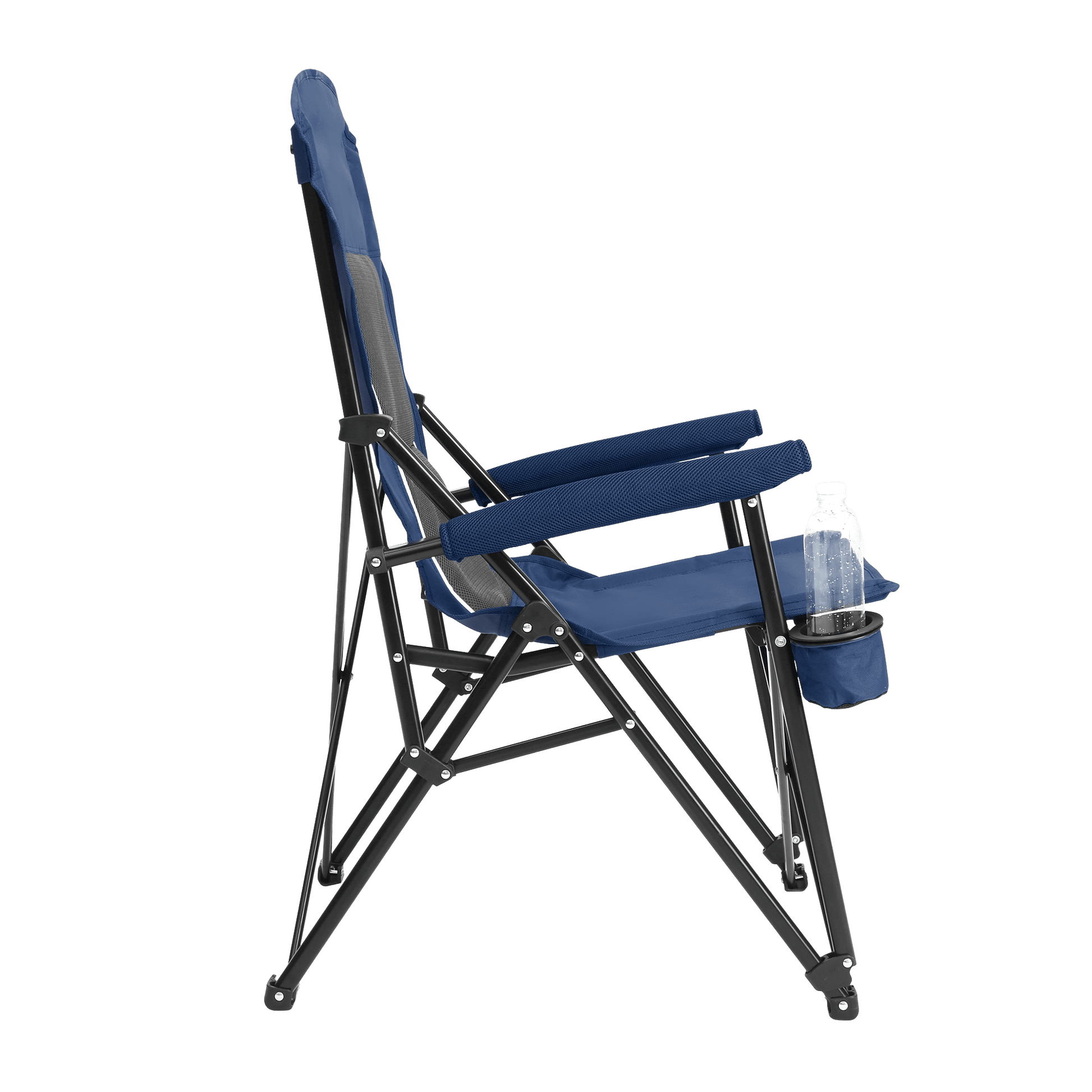 Heavy Duty Lawn Chair 250lbs Navy Blue with Cup for camping and outdoor | campingood.com