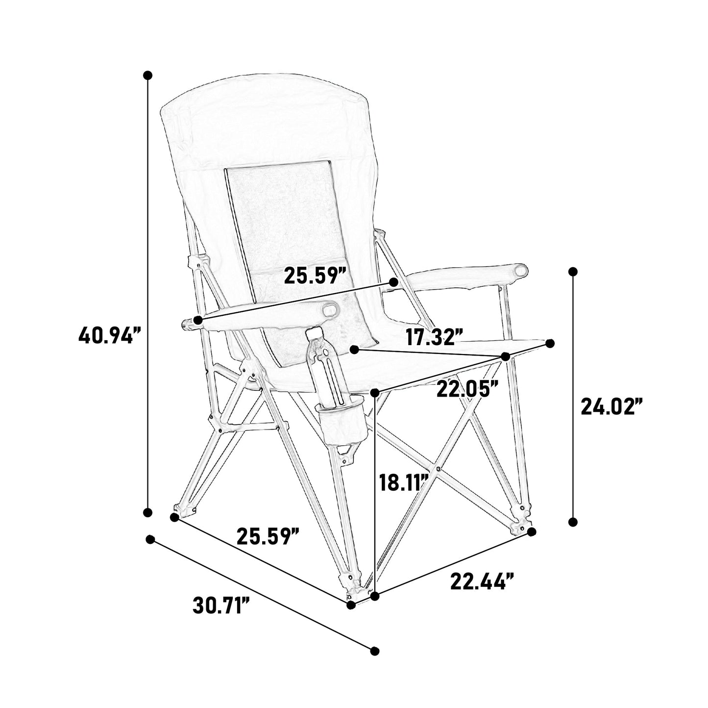 Heavy Duty Lawn Chair 250lbs Navy Blue with Cup for camping and outdoor | campingood.com