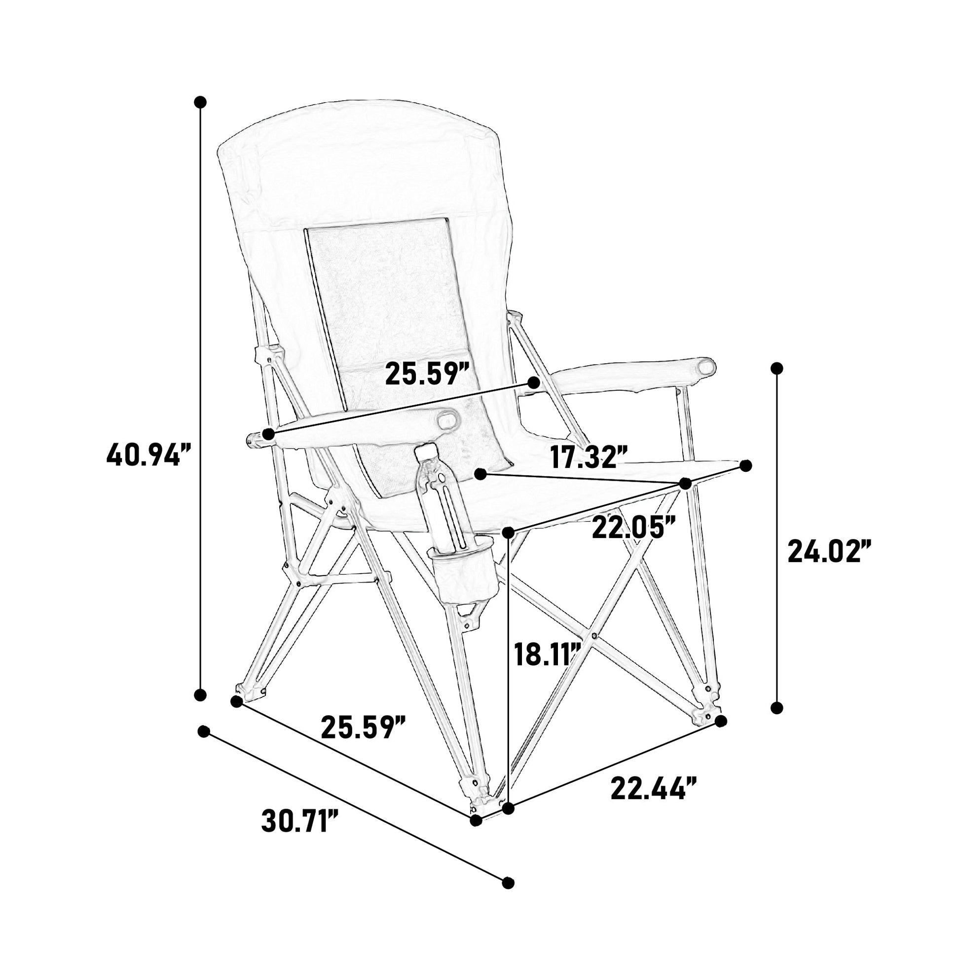 Heavy Duty Lawn Chair 250lbs Navy Blue with Cup for camping and outdoor | campingood.com