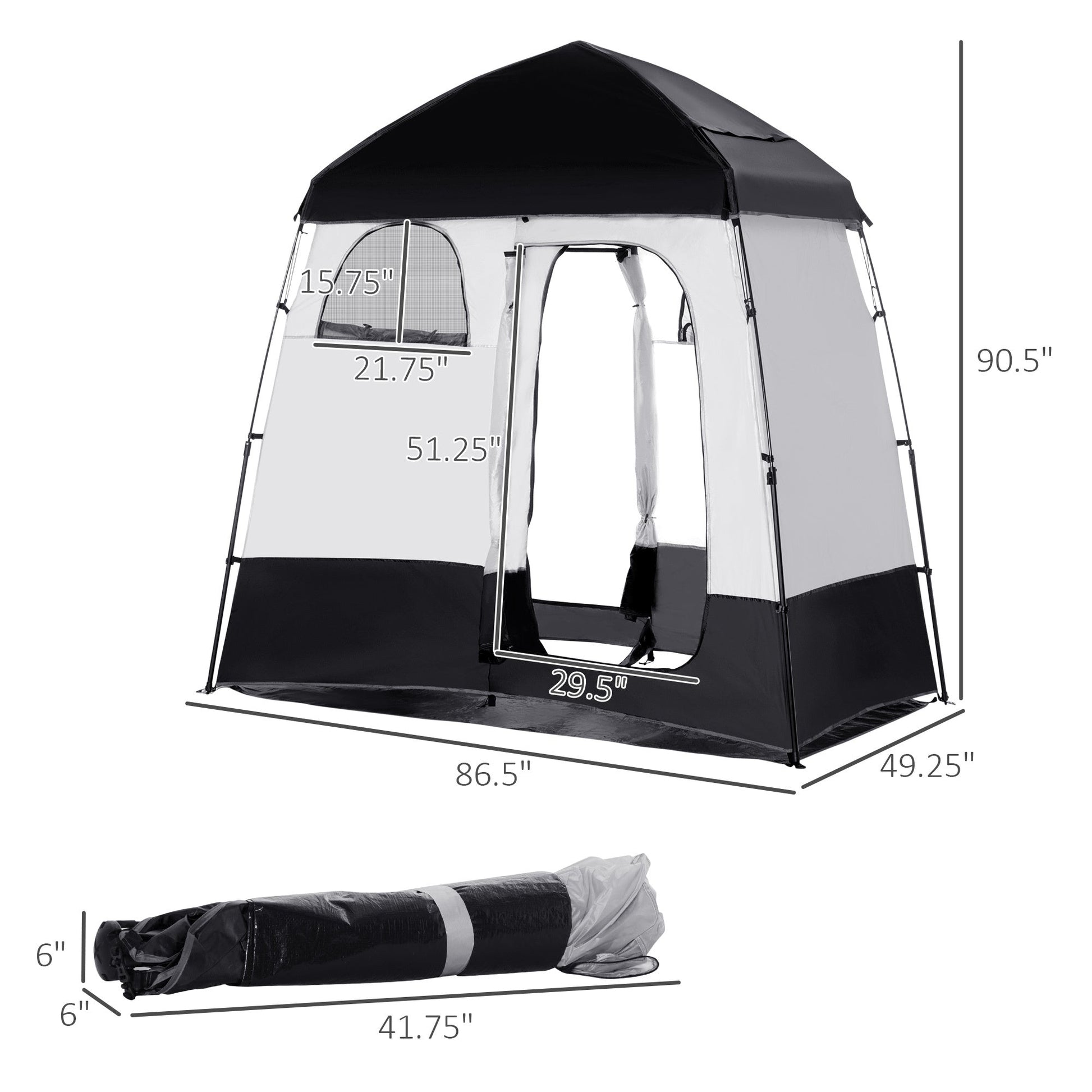 Outsunny Pop Up Shower Tent with 2 Rooms Black for camping and outdoor | campingood.com