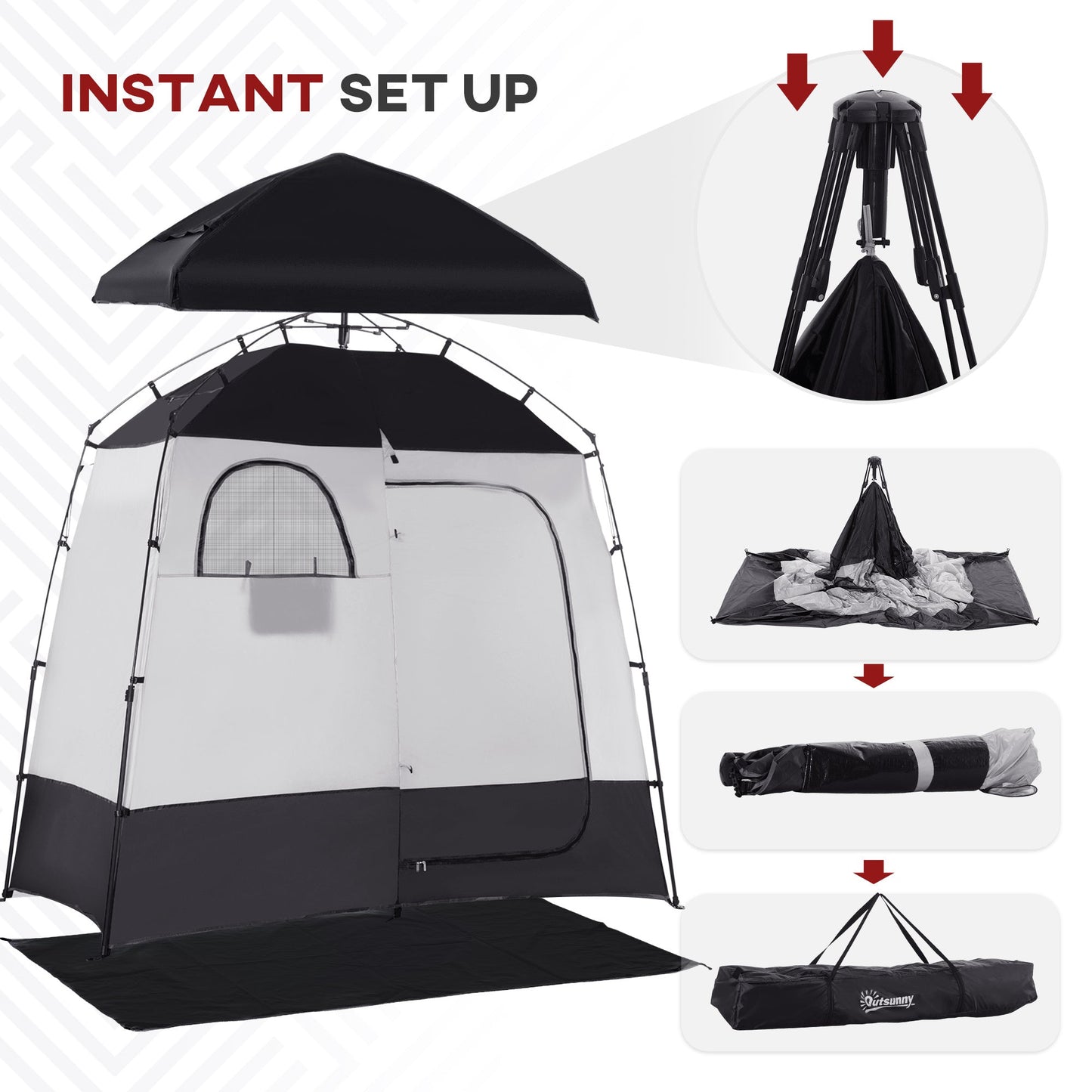 Outsunny Pop Up Shower Tent with 2 Rooms Black for camping and outdoor | campingood.com