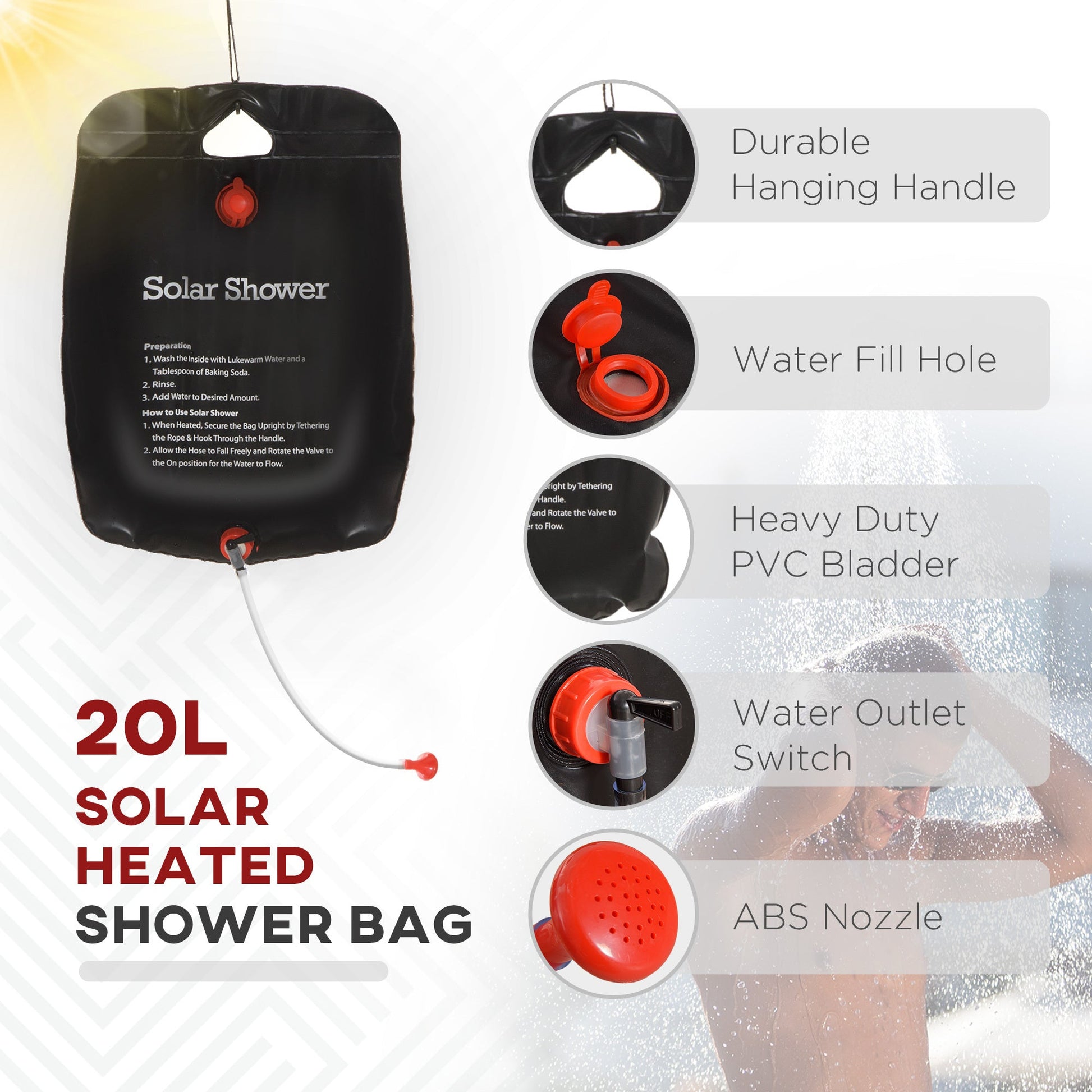 Outsunny Pop Up Shower Tent with 2 Rooms Black for camping and outdoor | campingood.com