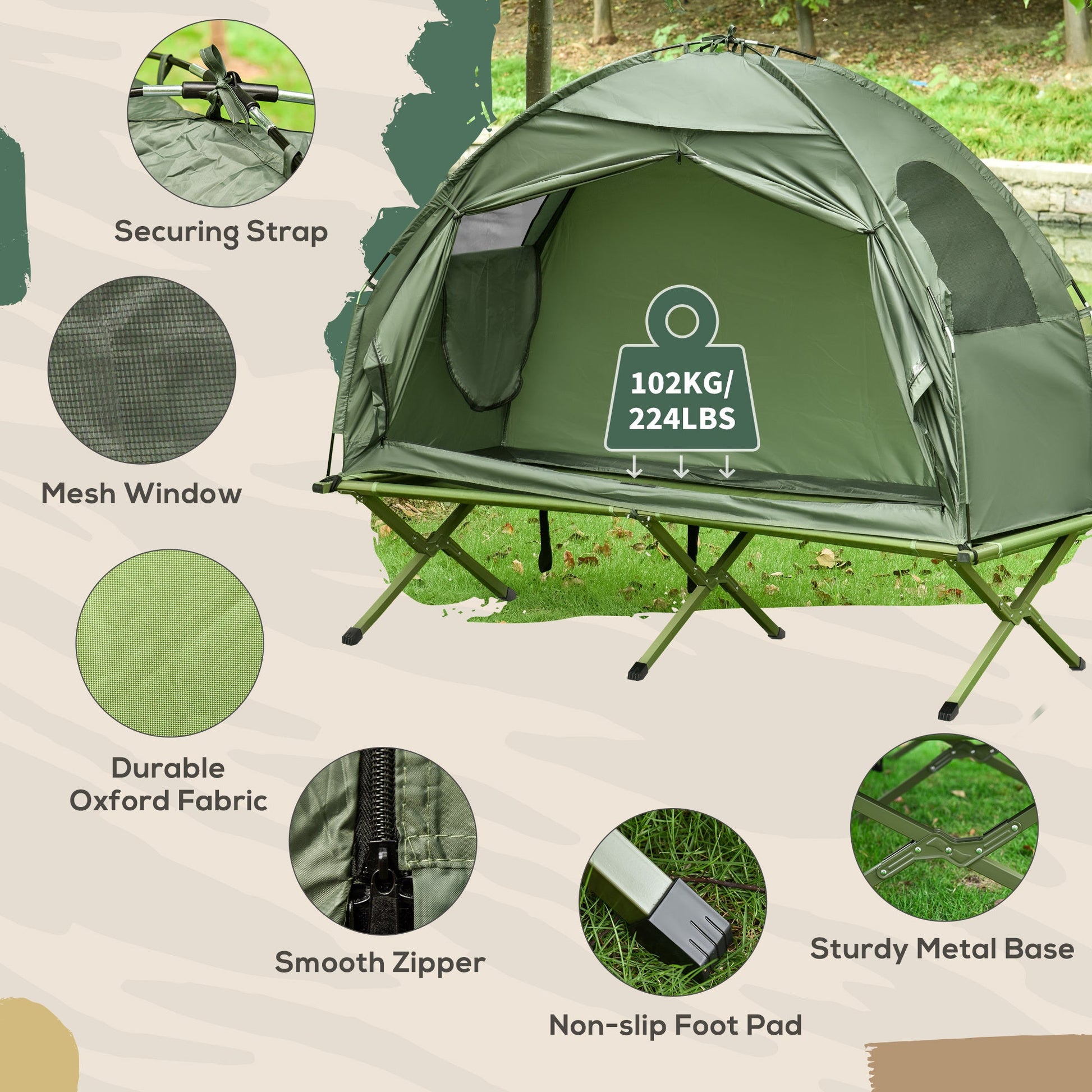 Outsunny Tent Cot Green Single Person for camping and outdoor | campingood.com