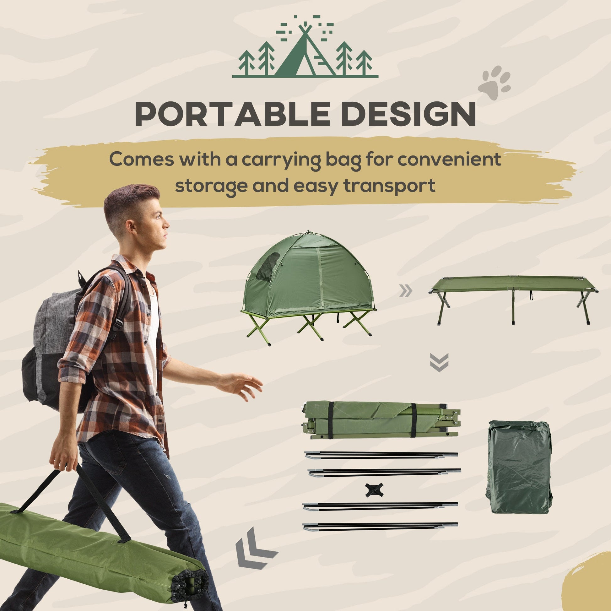 Outsunny Tent Cot Green Single Person for camping and outdoor | campingood.com
