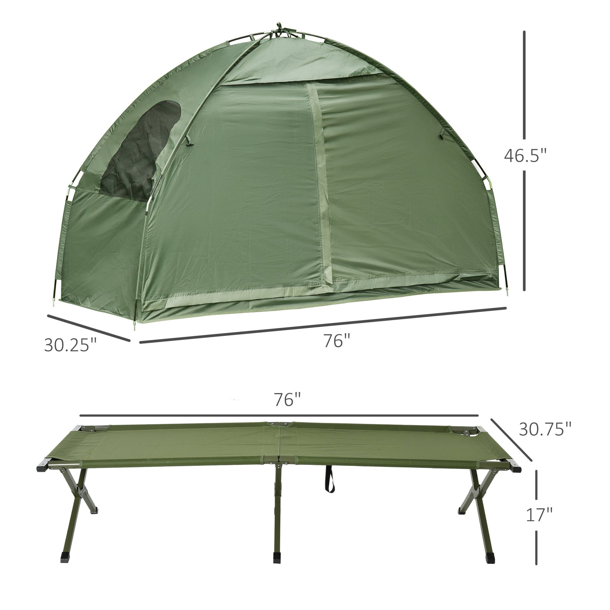 Outsunny Tent Cot Green Single Person for camping and outdoor | campingood.com