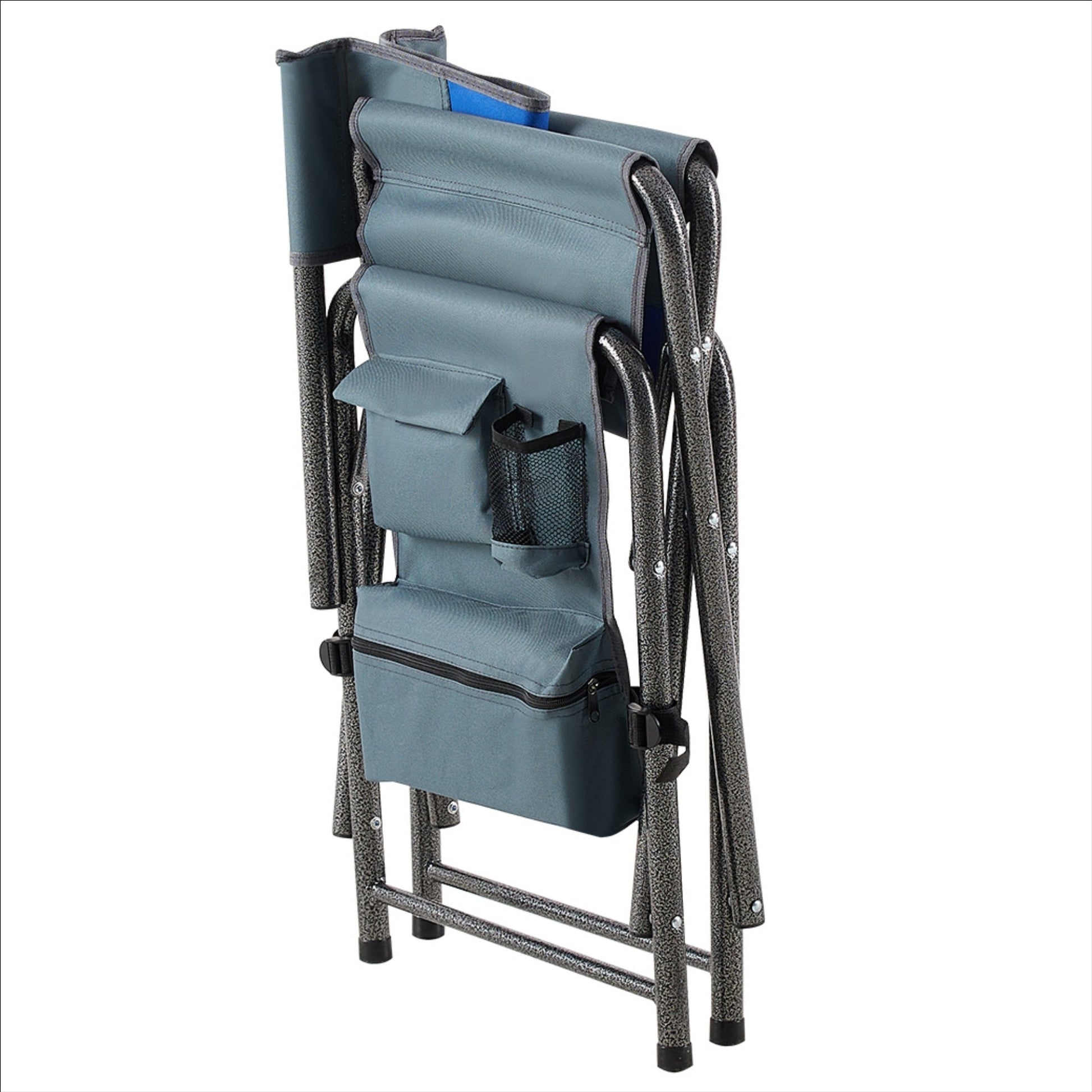 Oversized Padded Folding Camping Chair with Storage Pockets, Blue/Grey for camping and outdoor | campingood.com