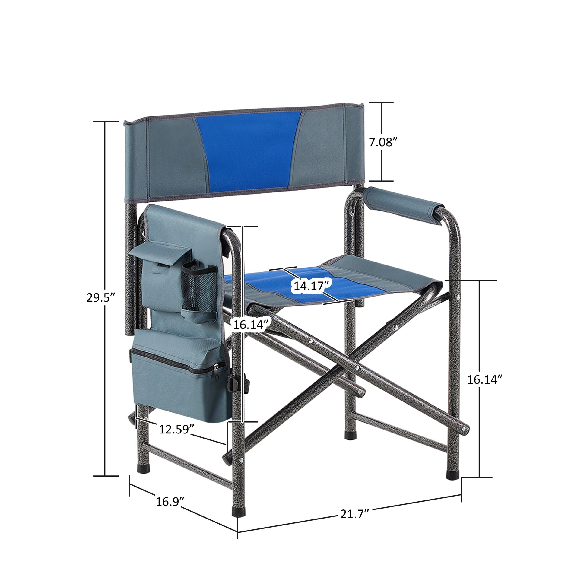 Oversized Padded Folding Camping Chair with Storage Pockets, Blue/Grey for camping and outdoor | campingood.com