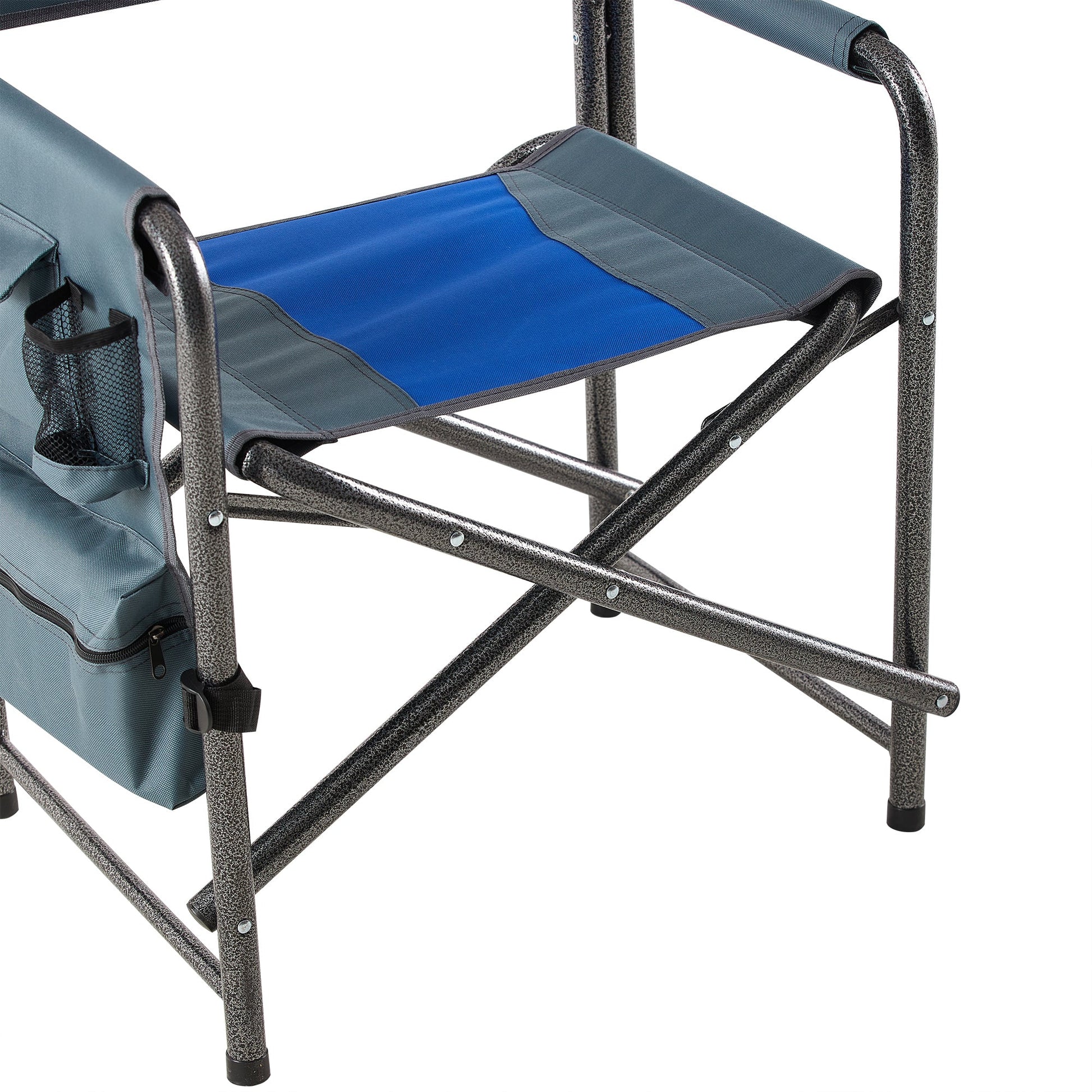 Oversized Padded Folding Camping Chair with Storage Pockets, Blue/Grey for camping and outdoor | campingood.com